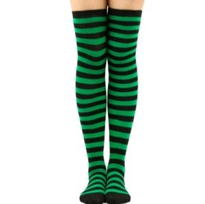 Over the Knee Striped Socks Green and Black OTK Cute Thigh High Tights Funky New
